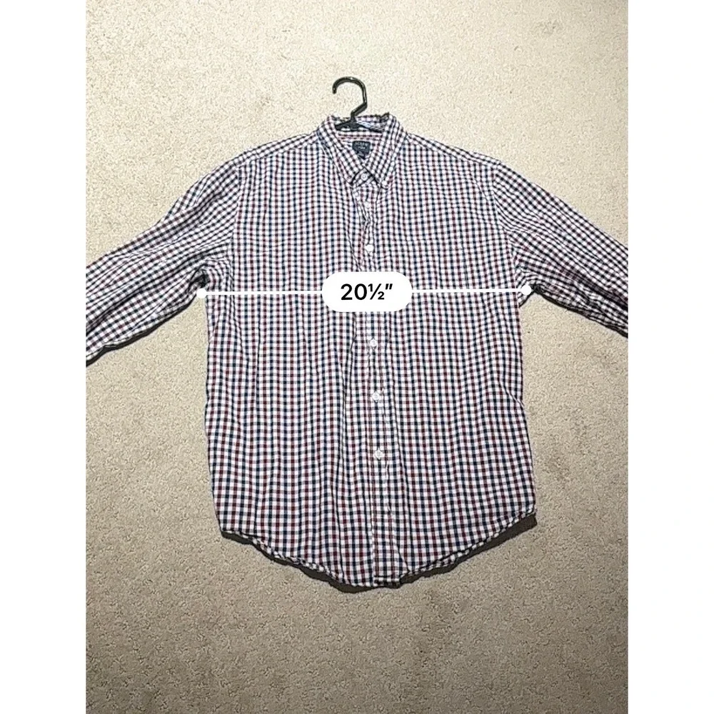 J.Crew Flex Mens XL Gingham Plaid Button Down Shirt‎ Navy Burgundy Long Sleeve